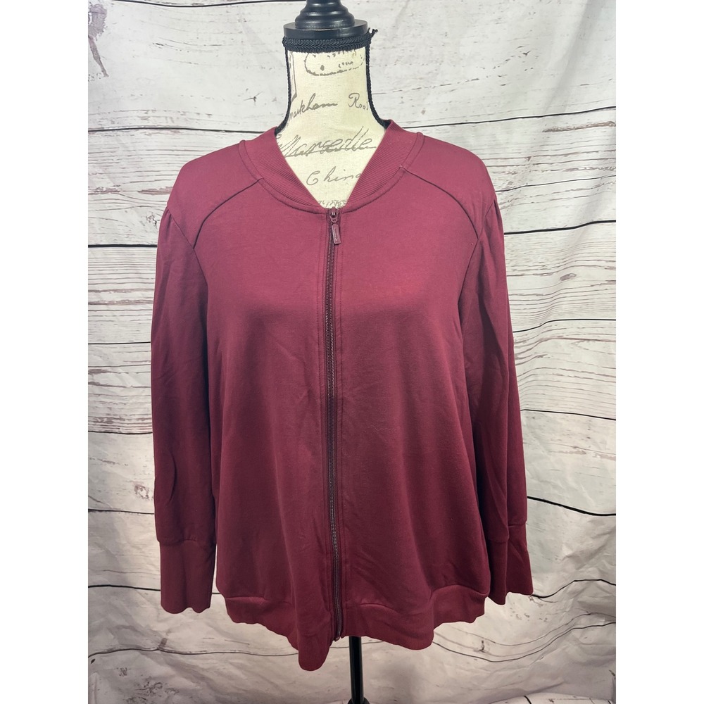 D&Co Active‎ Womens Maroon Zip Up Bomber Jacket Casual Athleisure Size 1X